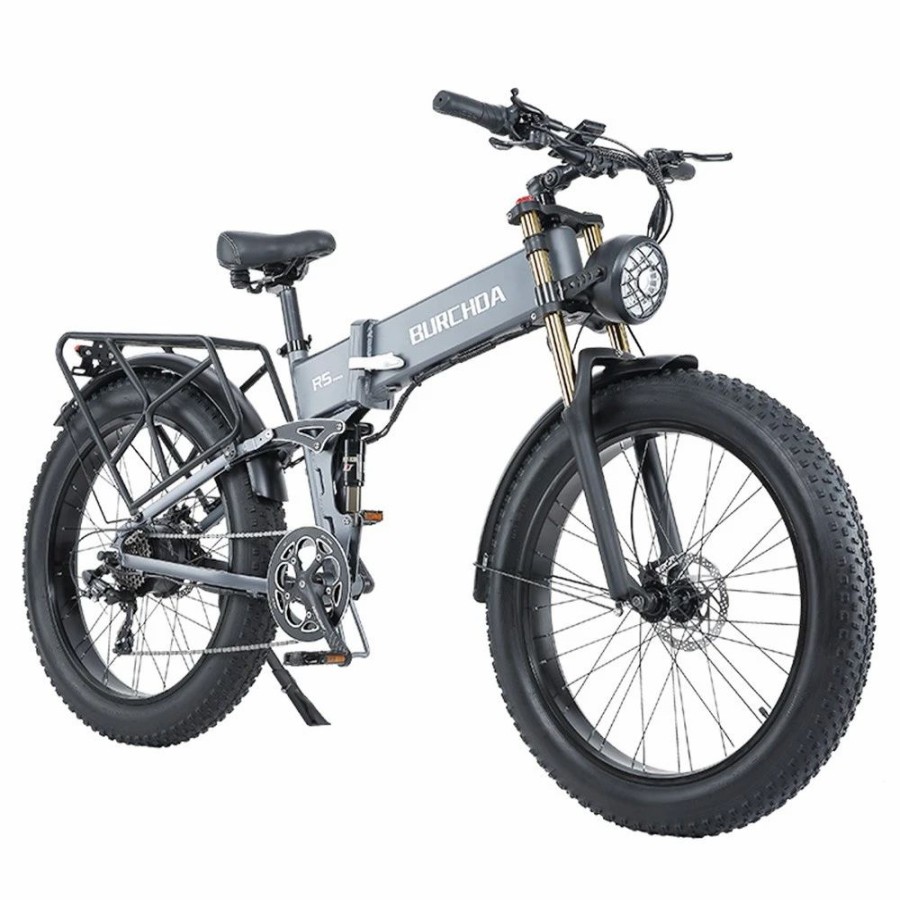 E-Bikes, Scooters & Wheels * | Burchda R5 Pro Folding Electric Bike 26*4.0 Inch Fat Tire 1000W Motor 50Km/H Max Speed 48V 15Ah Battery For 60Km Range Double Shock Absorbers Grey