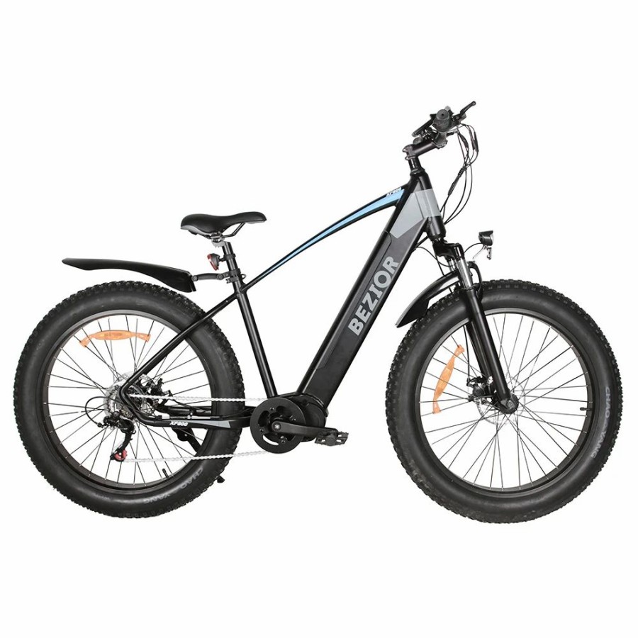 E-Bikes, Scooters & Wheels * | Bezior Xf800 Electric Mountain Bike 26*4.0 Inch Fat Tires 500W Mid Motor 48V 13Ah Battery 40Km/H Max Speed 90Kg Load Dual Mechanical Disc Brake Shimano 7-Speed Gears Black & Blue