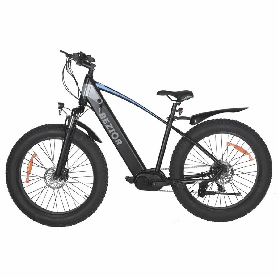 E-Bikes, Scooters & Wheels * | Bezior Xf800 Electric Mountain Bike 26*4.0 Inch Fat Tires 500W Mid Motor 48V 13Ah Battery 40Km/H Max Speed 90Kg Load Dual Mechanical Disc Brake Shimano 7-Speed Gears Black & Blue