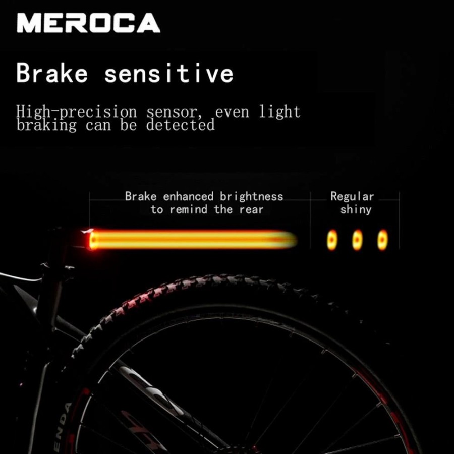 Cycling * | Meroca Wr15 Smart Bike Tail Light Brake Sensing Bicycle Rear Flashlight With 500Mah Battery 7 Light Modes For Seatpost