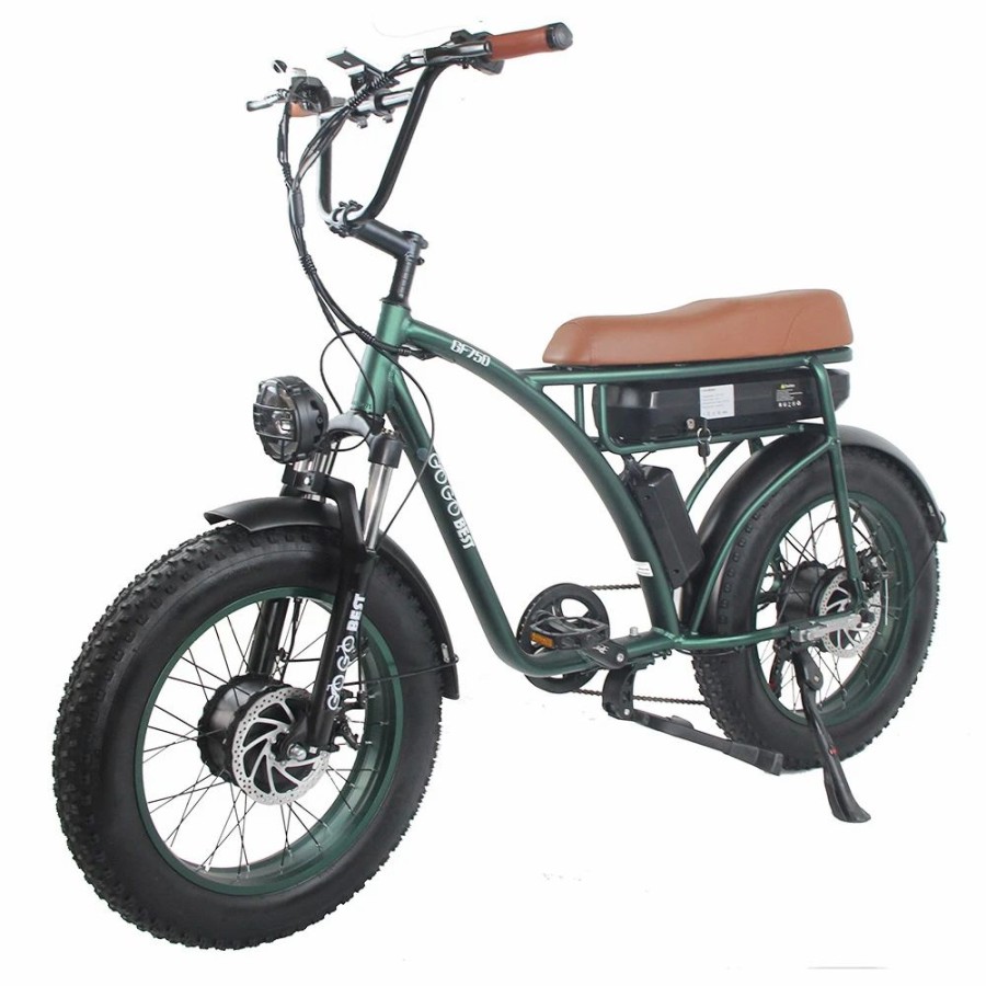 E-Bikes, Scooters & Wheels * | Gogobest Gf750 Electric Retro Bicycle 20*4.0 Inch Fat Tire 1000W*2 Dual Motors 50Km/H Max Speed 48V 17.5Ah Battery 80Km Range Shimano 7-Speed Gear With Usb Phone Charging 200Kg Max Load Army Green