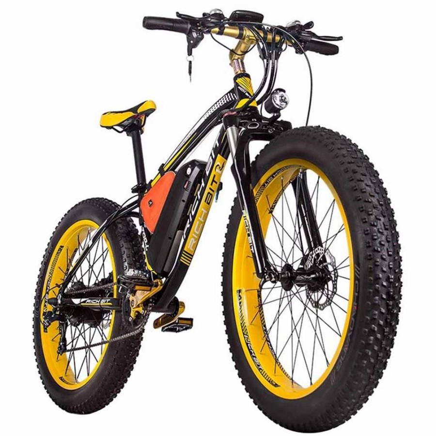 E-Bikes, Scooters & Wheels * | Rich Bit Top-022 Electric Mountain Bike 26*4.0 Inch Chaoyang Fat Tires 1000W Motor 48V 17Ah Battery 35Km/H Max Speed Up To 60Km Range Dual Disc Brake Lcd Display Ip54 Waterproof Black Yellow