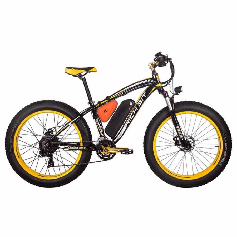 E-Bikes, Scooters & Wheels * | Rich Bit Top-022 Electric Mountain Bike 26*4.0 Inch Chaoyang Fat Tires 1000W Motor 48V 17Ah Battery 35Km/H Max Speed Up To 60Km Range Dual Disc Brake Lcd Display Ip54 Waterproof Black Yellow