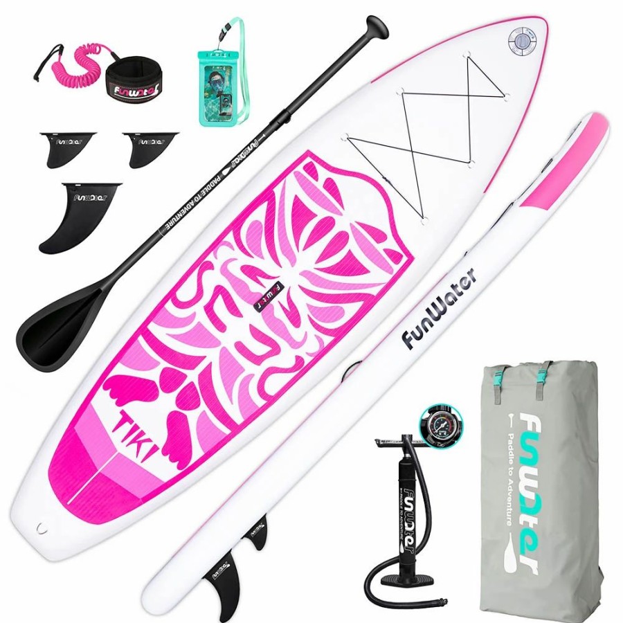 Exercise * | Funwater Cruise Supfw02B Inflatable Stand Up Paddle Board 335X84X15Cm Ultra-Light For All Levels With 10L Dry Bag Travel Backpack Pink