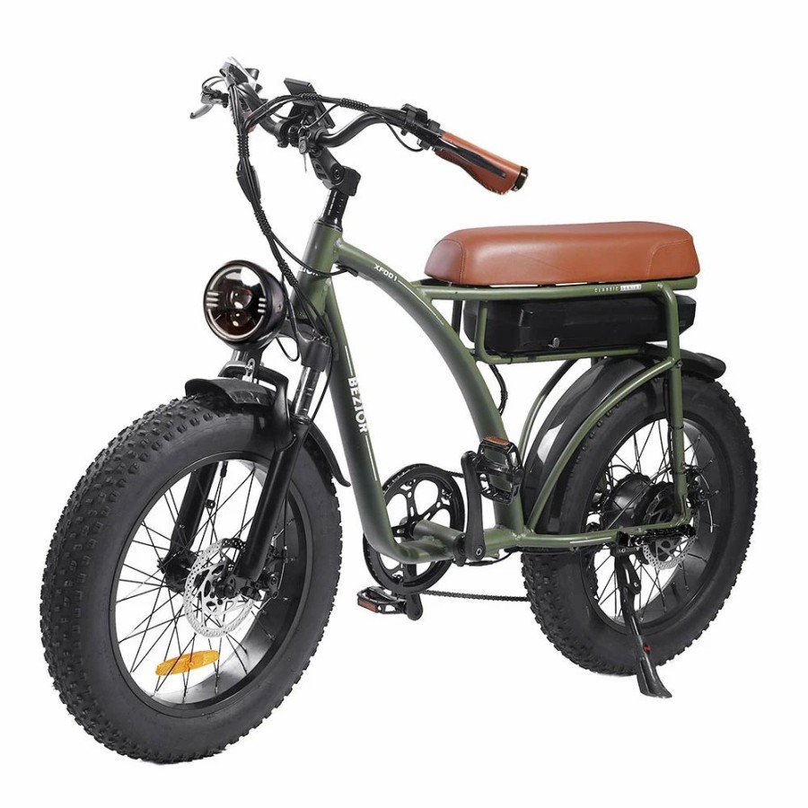 E-Bikes, Scooters & Wheels * | Bezior Xf001 Retro Electric Bike 20*4.0 Inch Fat Tires 1000W Motor 12.5Ah 48V Battery 45Km/H Max Speed 120Kg Max Load Shimano 7-Speed Dual Mechanical Disc Brakes Front & Rear Suspension Fork Lcd Display Army Green