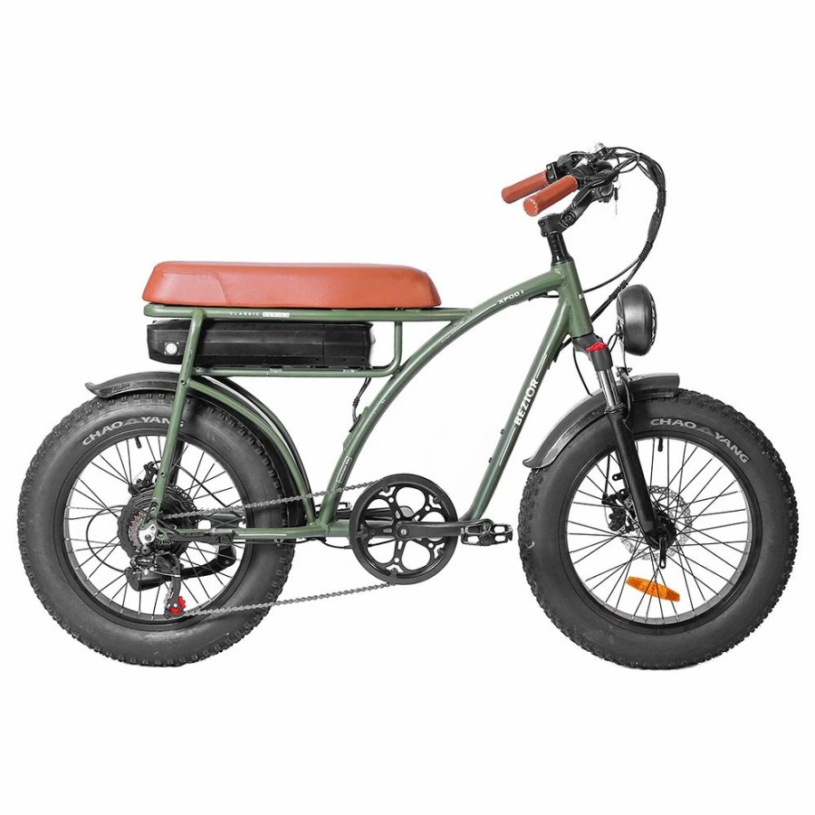 E-Bikes, Scooters & Wheels * | Bezior Xf001 Retro Electric Bike 20*4.0 Inch Fat Tires 1000W Motor 12.5Ah 48V Battery 45Km/H Max Speed 120Kg Max Load Shimano 7-Speed Dual Mechanical Disc Brakes Front & Rear Suspension Fork Lcd Display Army Green