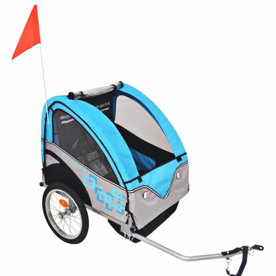 Cycling * | Kids' Bicycle Trailer Grey And Blue 30 Kg