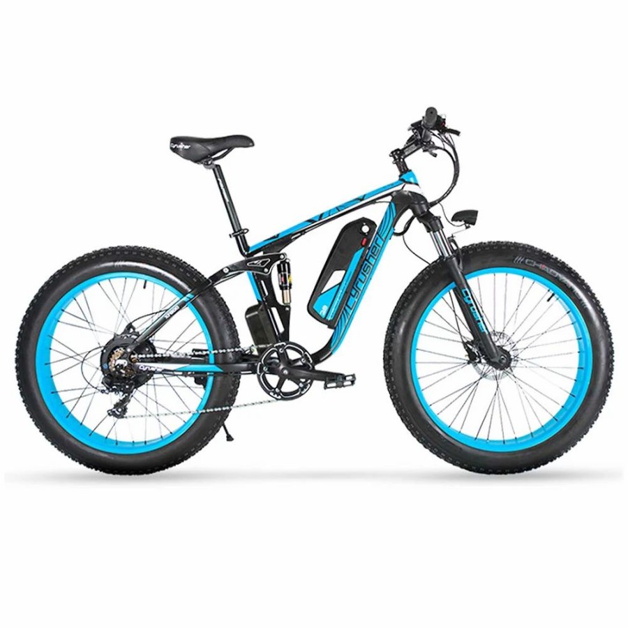 E-Bikes, Scooters & Wheels * | Cyrusher Xf800 Electric Bike Full Suspension 26" X 4" Fat Tires 750W Motor 13Ah Removable Battery 28Mph Top Speed Blue