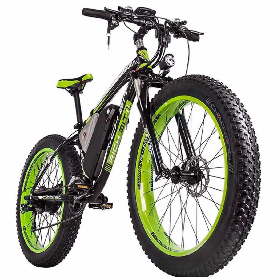 E-Bikes, Scooters & Wheels * | Rich Bit Top-022 Electric Mountain Bike 26*4.0 Inch Chaoyang Fat Tires 1000W Motor 48V 17Ah Battery 35Km/H Max Speed Up To 60Km Range Dual Disc Brake Lcd Display Ip54 Waterproof Black Green