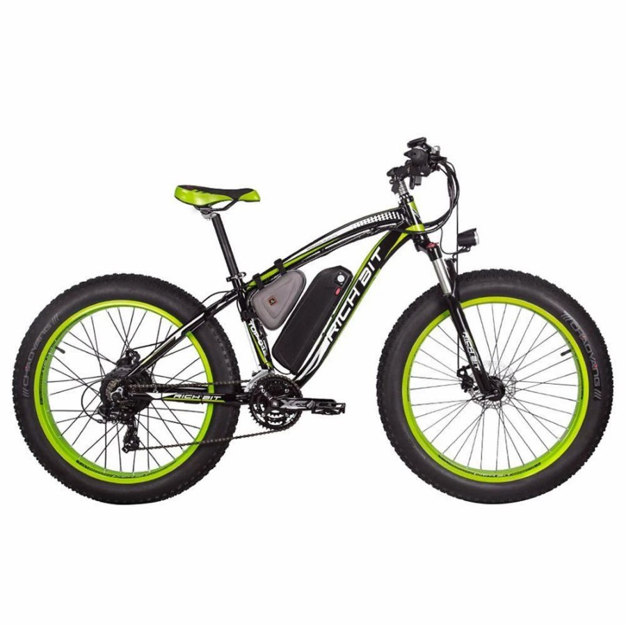 E-Bikes, Scooters & Wheels * | Rich Bit Top-022 Electric Mountain Bike 26*4.0 Inch Chaoyang Fat Tires 1000W Motor 48V 17Ah Battery 35Km/H Max Speed Up To 60Km Range Dual Disc Brake Lcd Display Ip54 Waterproof Black Green