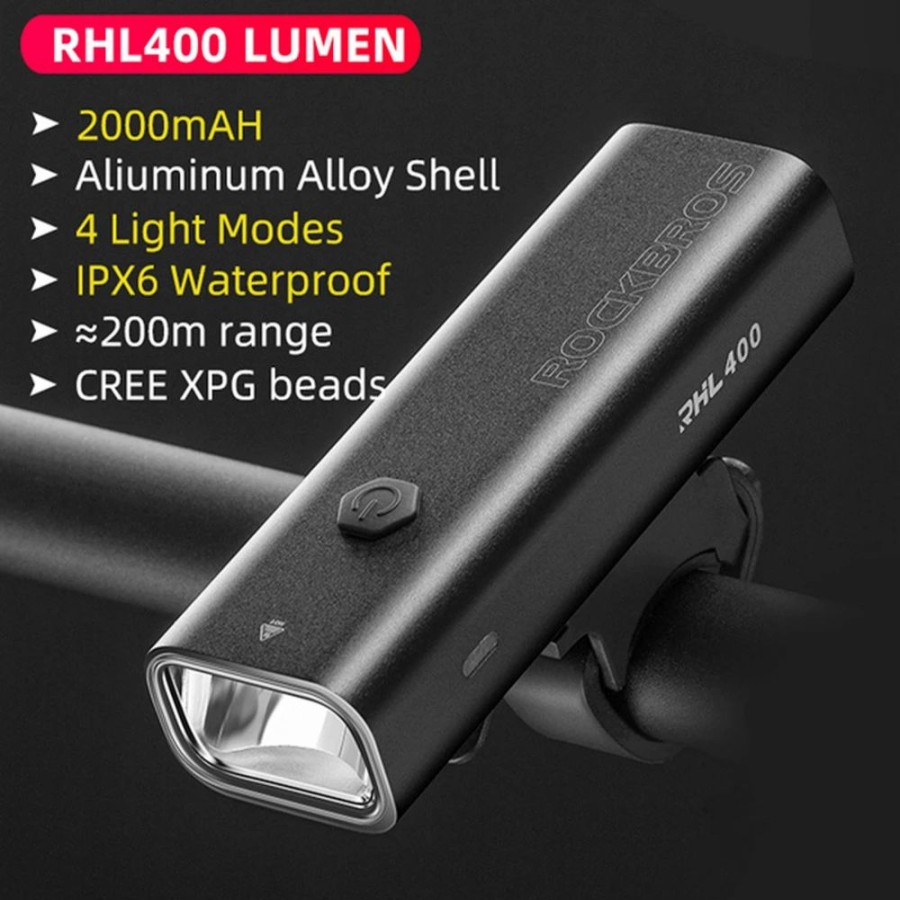 Cycling * | Rockbros Bicycle Light 400 Lumen 2000Mah Bike Headlight 3 Lightning Modes 200M Long Shot