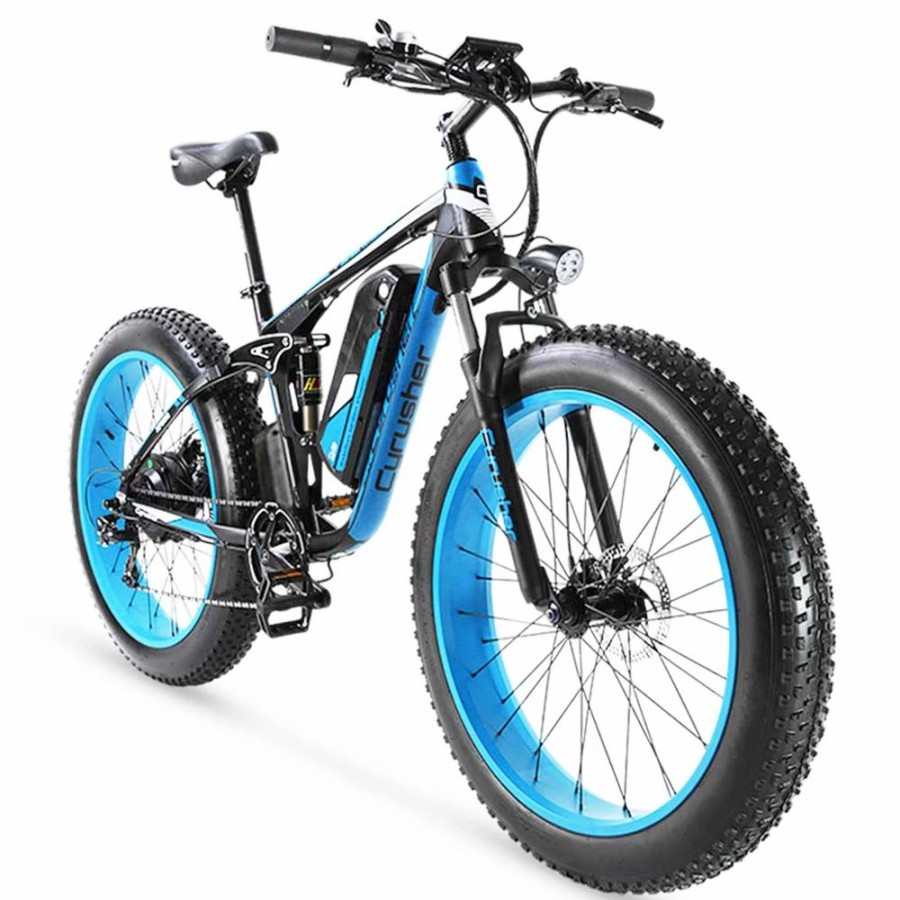 E-Bikes, Scooters & Wheels * | Cyrusher Xf800 Electric Bike Full Suspension 26" X 4" Fat Tires 750W Motor 13Ah Removable Battery 28Mph Top Speed Blue