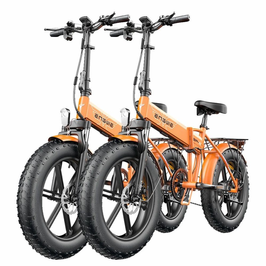 E-Bikes, Scooters & Wheels * | 2Pcs Engwe Ep-2 Pro Electric Bicycle 20 *4.0 Inch Fat Tires 750W Motor 48V 13Ah Battery 35Km/H Max Speed 100Km Range Shimano 7 Speed Gears 150Kg Max Load Mountain Beach Snow Bicycle Dual Disc Brake Folding Bike Orange