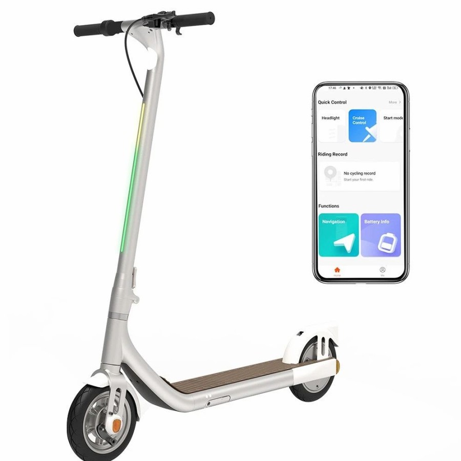 E-Bikes, Scooters & Wheels * | Atomi Alpha Folding Electric Scooter 9 Inch Tires 650W Motor 30Km/H Max Speed 36V 10Ah Battery For 40Km Max Range 120Kg Max Load Support App Control Built-In Combination Lock Zinc White