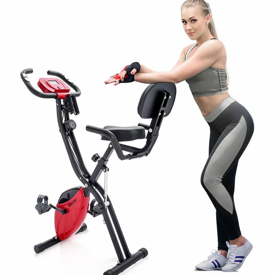 Exercise * | Merax X-Bike Magnetic Folding Fitness Bike 2.5 Kg Flywheel Lcd Display For Cardio Workout Cycling Indoor Exercise Training Black Red