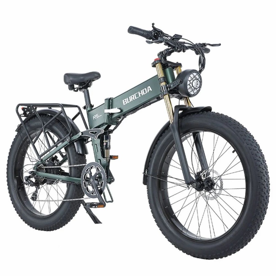 E-Bikes, Scooters & Wheels * | Burchda R5 Pro Folding Electric Bike 26*4.0 Inch Fat Tire 1000W Motor 50Km/H Max Speed 48V 15Ah Battery For 60Km Range Double Shock Absorbers Dark Green