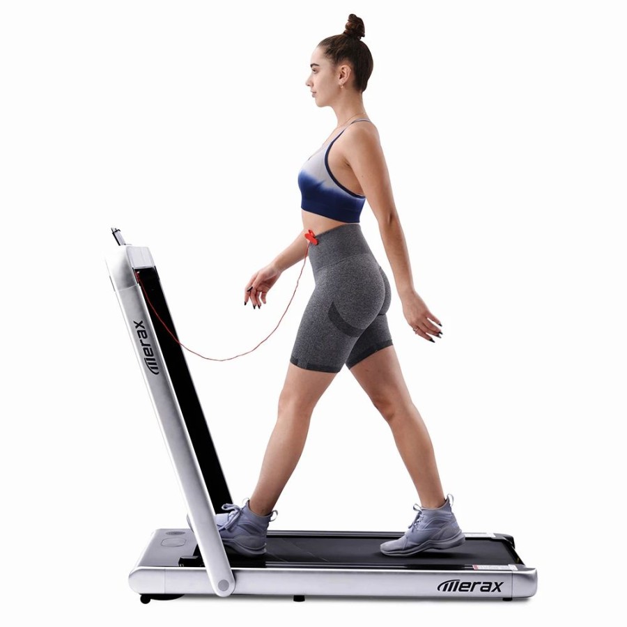 Exercise * | Merax 2.25 Hp Electric Folding Treadmill 2-In-1 Running Machine With Remote Control/Led Display Fully Assembled Portable Silver