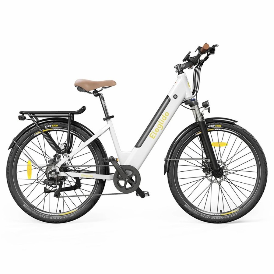 E-Bikes, Scooters & Wheels * | Eleglide T1 Step-Thru Electric Trekking Bike Trekking Bike 27.5 Inch Cst Tires 36V 12.5Ah Battery 250W Brushless Motor Shimano 7 Gears Max Speed 25Km/H Max Range 100Km Max Load 120Kg Ipx4 Waterproof Dual Disk Brake White