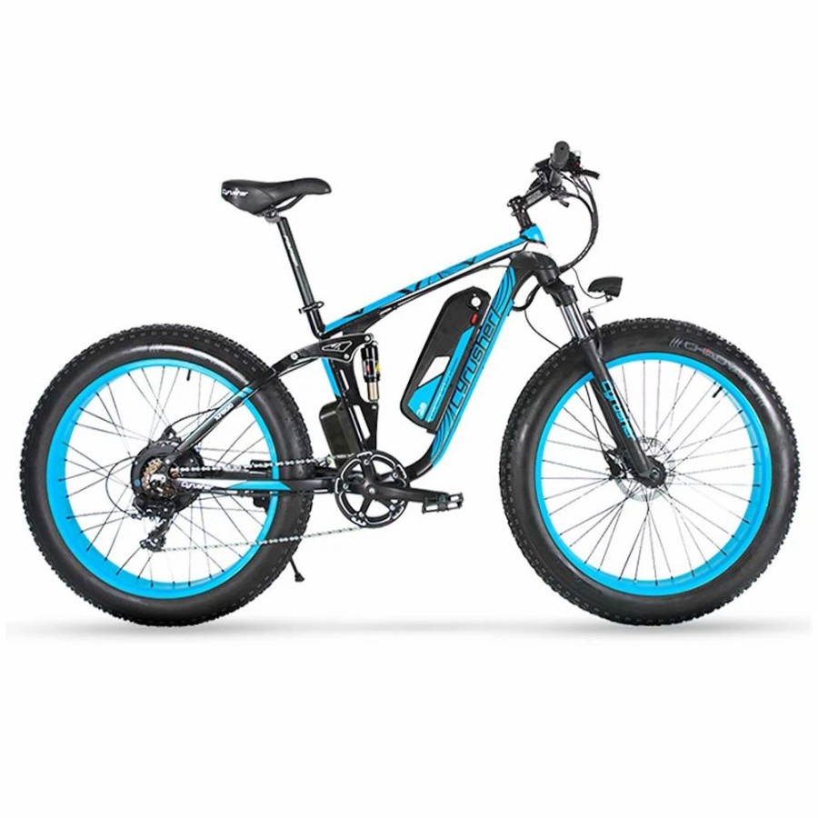 E-Bikes, Scooters & Wheels * | Cyrusher Xf800 Electric Bike Full Suspension 26" X 4" Fat Tires 750W Motor 13Ah Removable Battery 28Mph Top Speed Blue