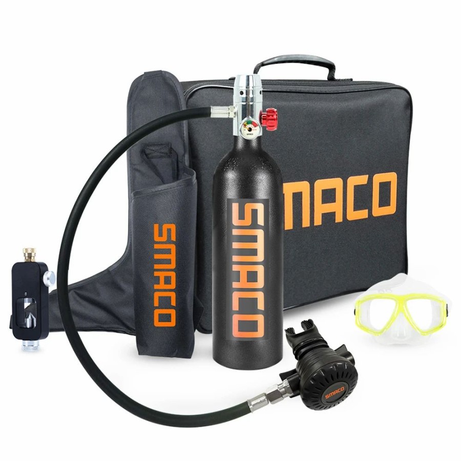 Exercise * | Smaco S400 1L Mini Scuba Diving Tank With Dot Certified 15-20 Minutes Using Time 1L Portable Bag Black