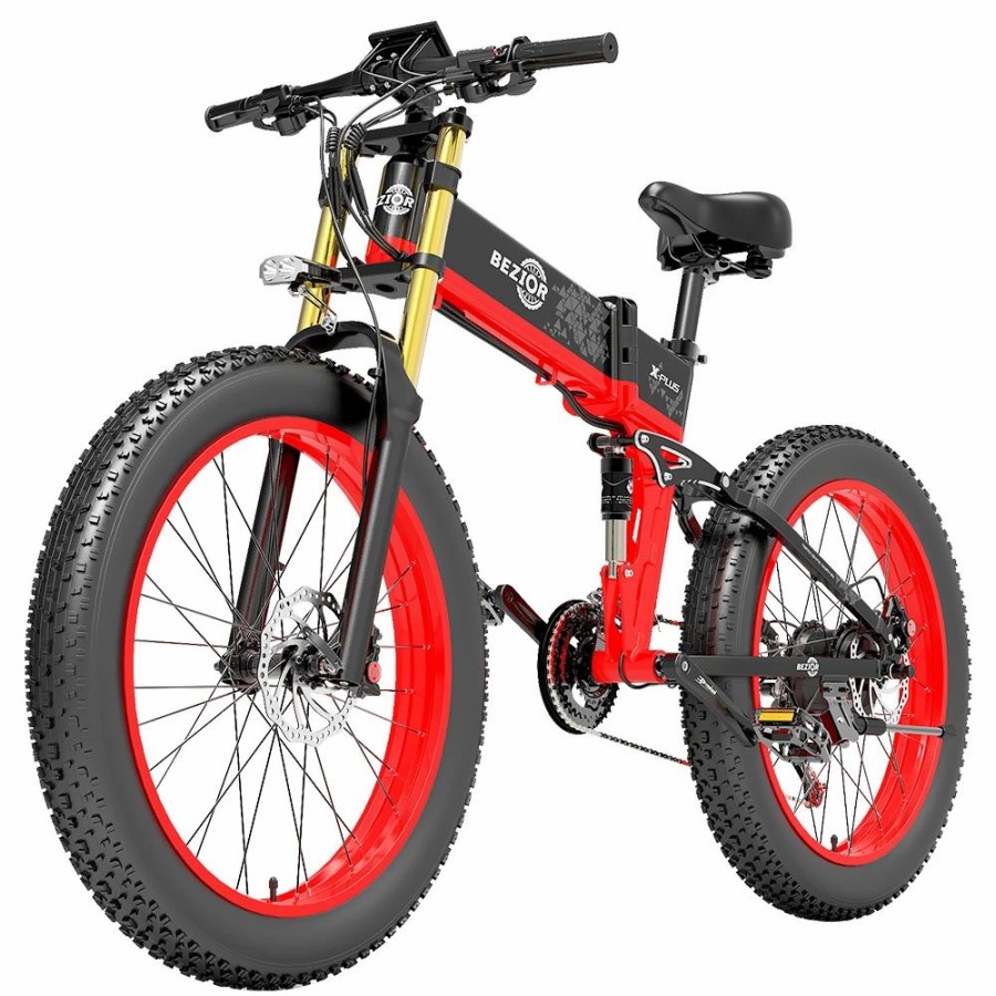 E-Bikes, Scooters & Wheels * | Bezior X-Plus Electric Bike 1500W Motor 48V 17.5Ah Battery 26*4.0 Inch Fat Tire Mountain Bike 40Km/H Max Speed 200Kg Load 130Km Range Lcd Display Ip54 Wateroroof Red