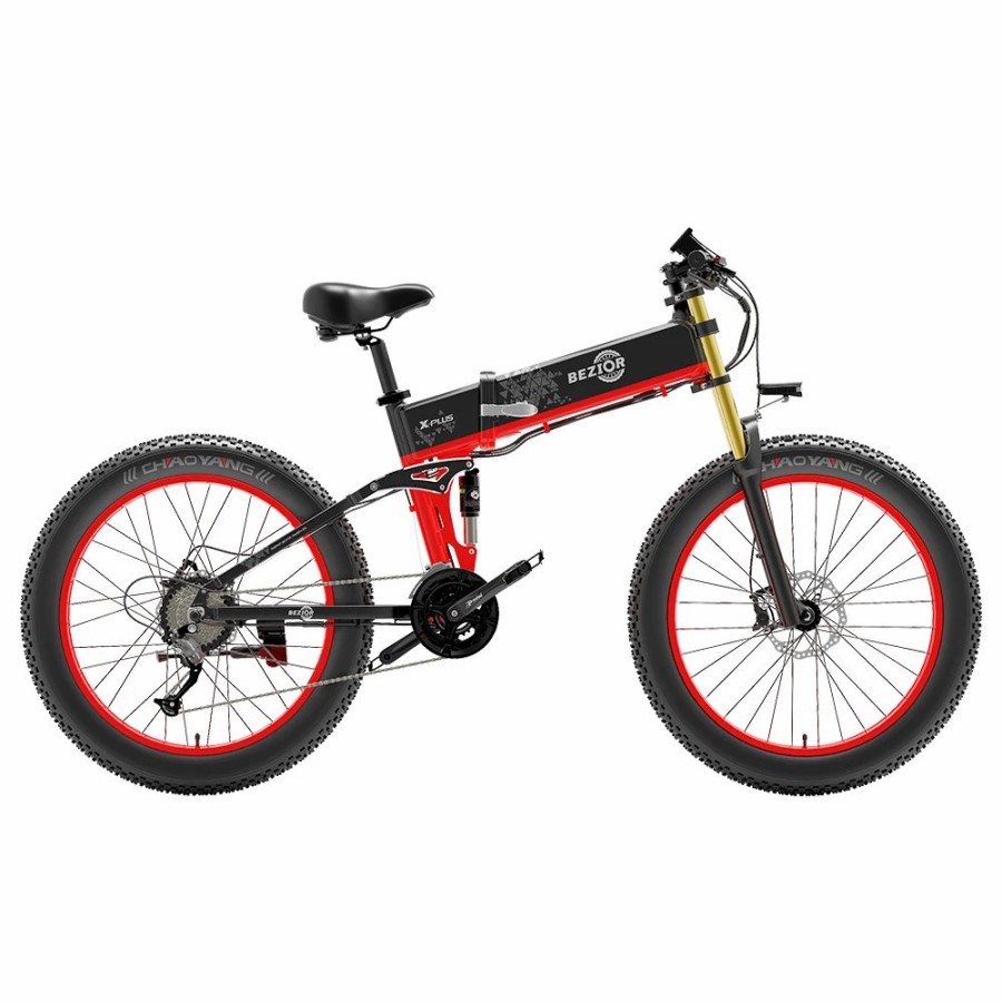 E-Bikes, Scooters & Wheels * | Bezior X-Plus Electric Bike 1500W Motor 48V 17.5Ah Battery 26*4.0 Inch Fat Tire Mountain Bike 40Km/H Max Speed 200Kg Load 130Km Range Lcd Display Ip54 Wateroroof Red