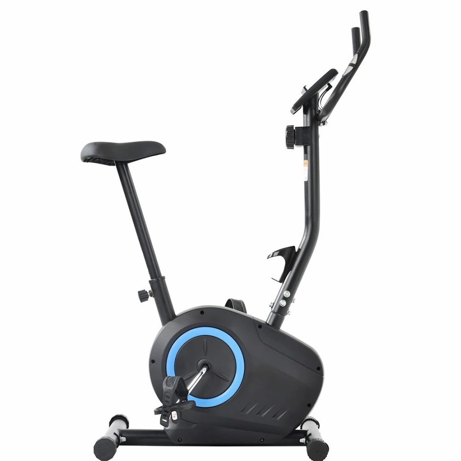 Exercise * | Merax Indoor Ergonomic Exercise Bike Resistance And Height Adjustment Lcd Display With Cup Holders Maximum Load 120Kg Blue