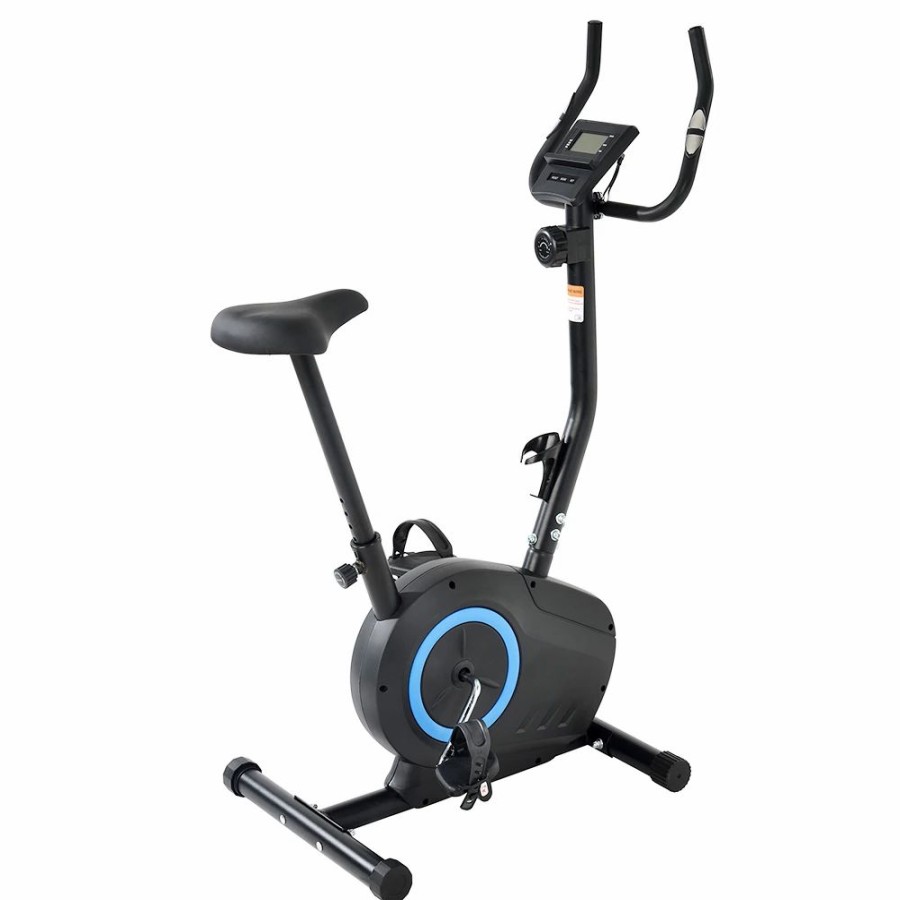 Exercise * | Merax Indoor Ergonomic Exercise Bike Resistance And Height Adjustment Lcd Display With Cup Holders Maximum Load 120Kg Blue