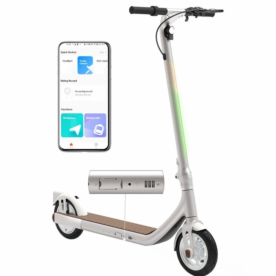 E-Bikes, Scooters & Wheels * | Atomi Alpha Electric Scooter 9 Inch Tires 650W Motor 36V 10Ah Battery For 25 Miles Range 25Km/H Max Speed 120Kg Max Load Support App Control White