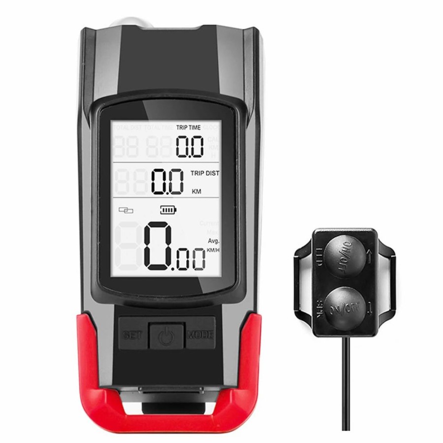 Cycling * | 3-In-1 Bicycle Speedometer Wireless Usb Rechargeable Double T6 Led Bike Light Bike Computer With Alarm Horn Red