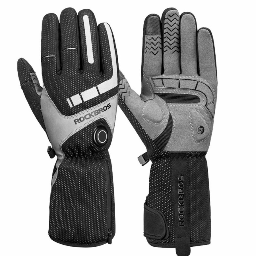 Cycling * | Rockbros Bicycles Bikes Motorcycle Gloves Waterproof Heated Thermal Heated Gloves Touch Screen Battery Powered Three Gears Adjustment Anti-Slip Cycling Skiing Climbing Gloves Winter Heating Gloves M