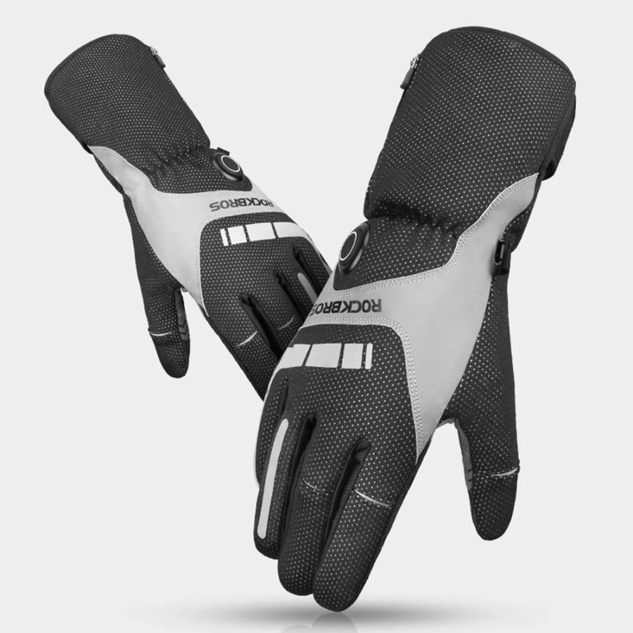 Cycling * | Rockbros Bicycles Bikes Motorcycle Gloves Waterproof Heated Thermal Heated Gloves Touch Screen Battery Powered Three Gears Adjustment Anti-Slip Cycling Skiing Climbing Gloves Winter Heating Gloves M