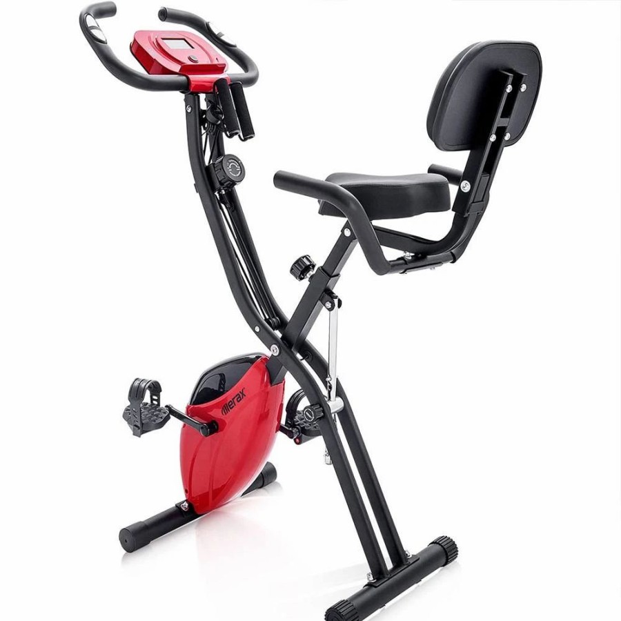 Exercise * | Merax X-Bike Exercise Bike Magnetic Folding Fitness Bike 2.5 Kg Flywheel Lcd Display For Cardio Workout Cycling Indoor Exercise Training Black Red