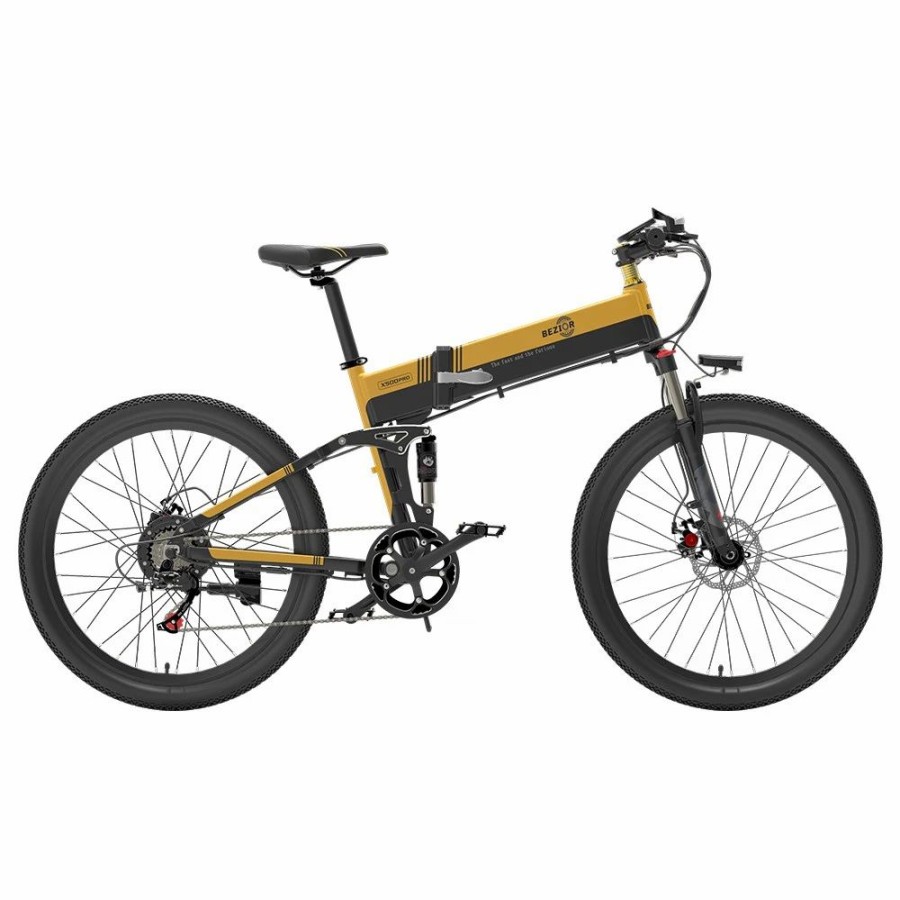 E-Bikes, Scooters & Wheels * | Bezior X500 Pro Folding Electric Bike Bicycle 26 Inch Tire 500W Motor Max Speed 30Km/H 48V 10.4Ah Battery Aluminum Alloy Frame Shimano 7-Speed Shift 100Km Power-Assisted Range Lcd Display Ip54 Waterproof Max Load 200Kg Black&Yellow