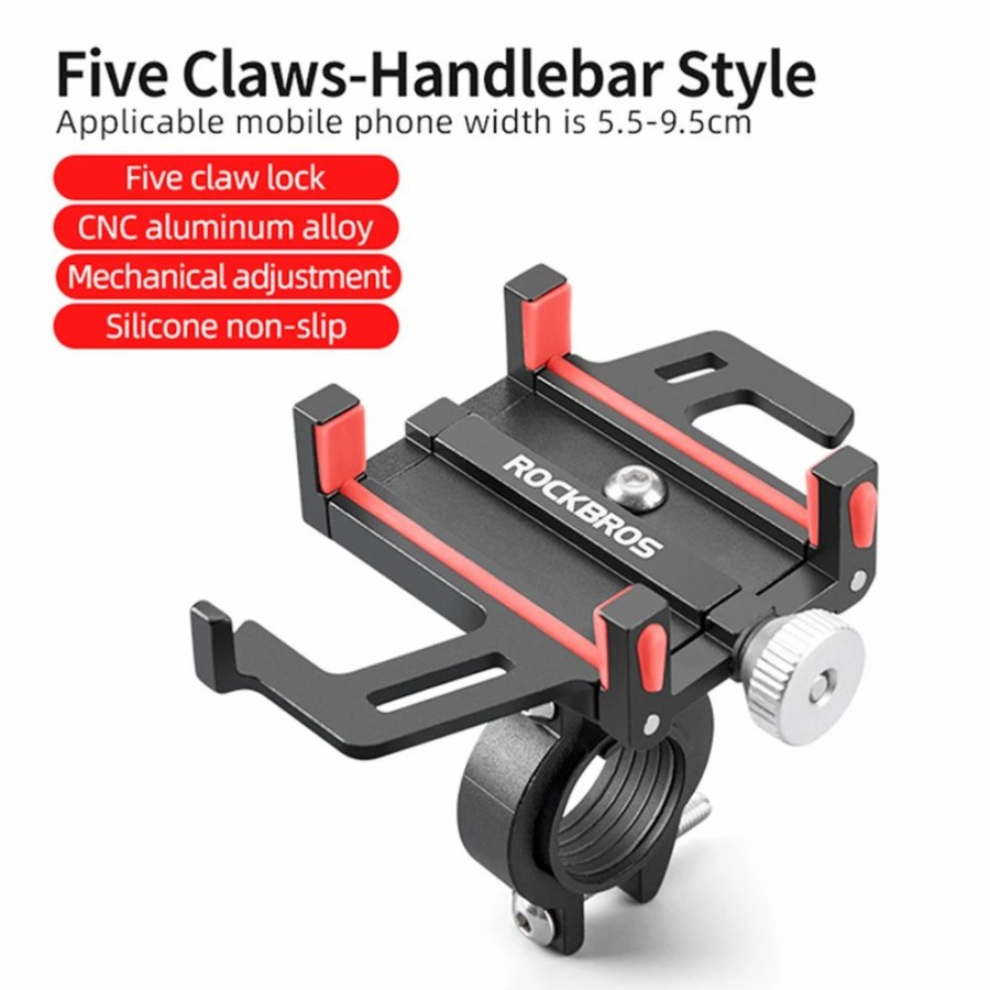 Cycling * | Rockbros Phone Holder For Motorcycle Electric Bike Alloy Bracket Five Claws Black & Red