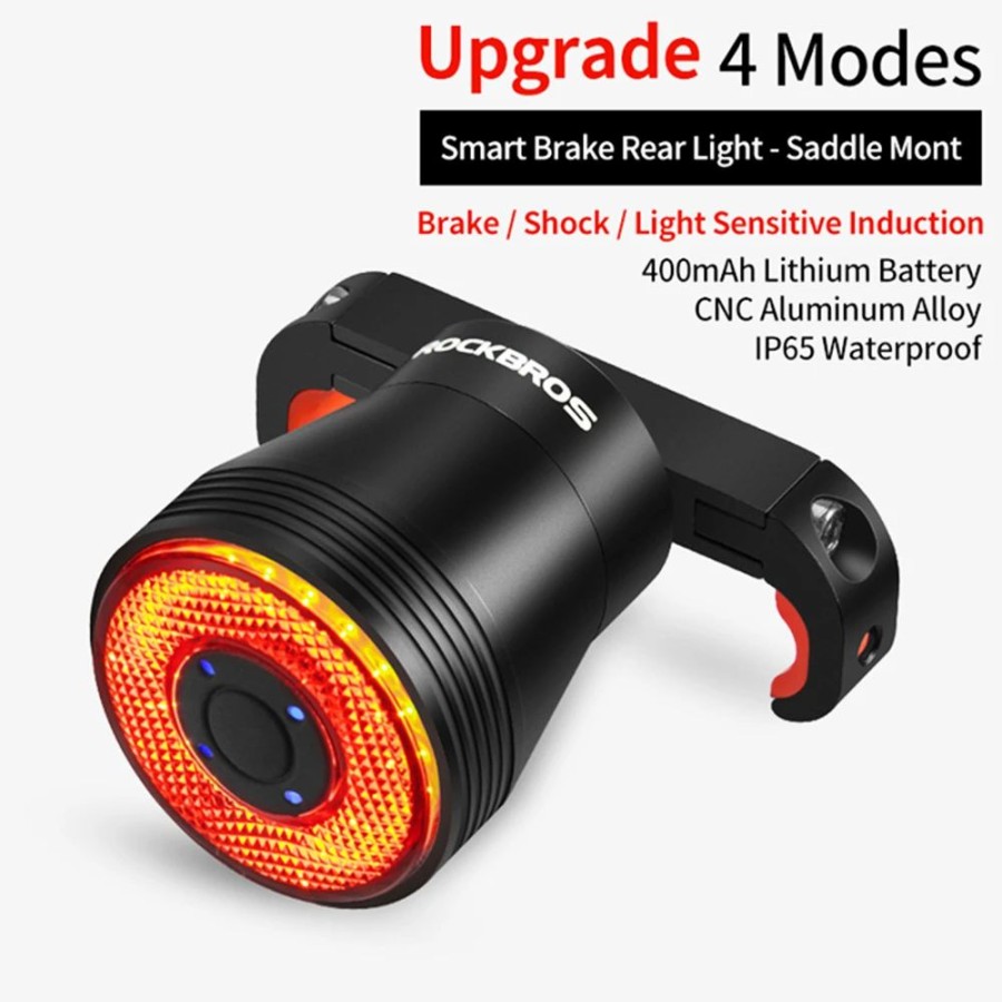 Cycling * | Rockbros Q5 Bike Light Smart Sensor Led Light Ipx6 Waterproof 4 Flash Modes Taillight Saddle Bracket