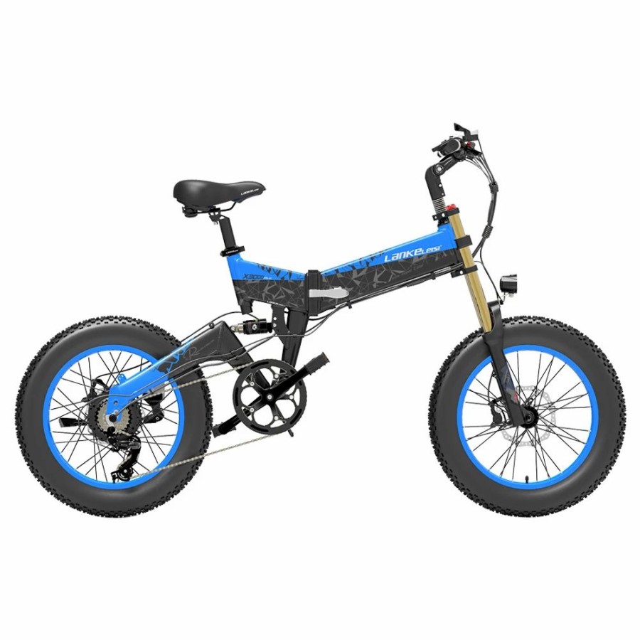 E-Bikes, Scooters & Wheels * | Lankeleisi X3000 Plus Folding Electric Mountain Bike Big Fork 20*4.0 Inch Fat Tires 48V 1000W Motor 17.5Ah Battery 43Km/H Max Speed Shimano 7-Speed Gear Ip54 Waterproof Black & Blue