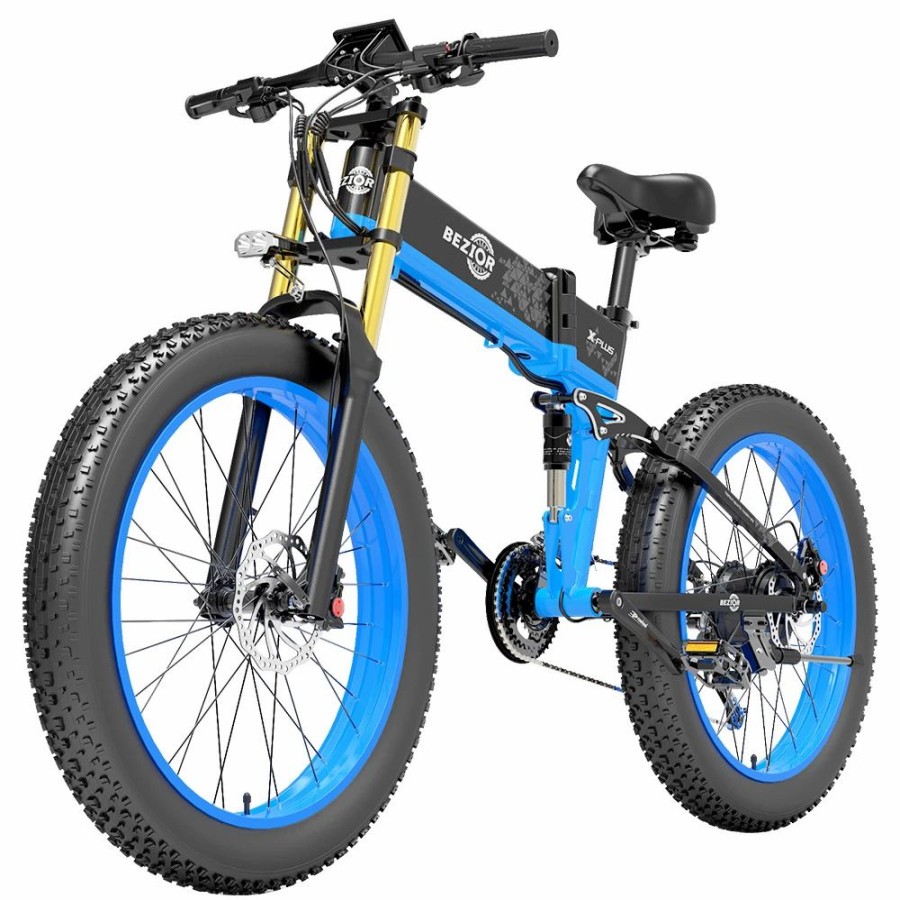 E-Bikes, Scooters & Wheels * | Bezior X-Plus Electric Bike 1500W Motor 48V 17.5Ah Battery 26*4.0 Inch Fat Tire Mountain Bike 40Km/H Max Speed 200Kg Load 130 Km Range Led Display Ip54 Waterproof -Blue