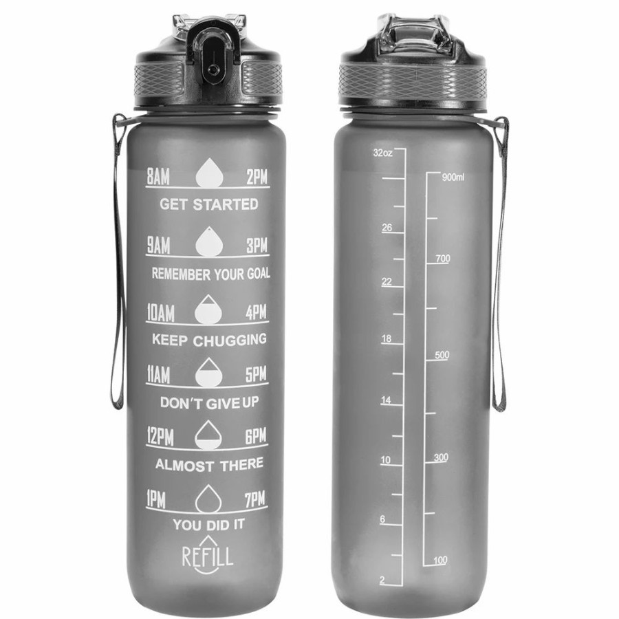 Cycling * | Oolactive Gf-1202 34Oz Water Bottle With Straw Motivational Water Bottle With Time Marker Black