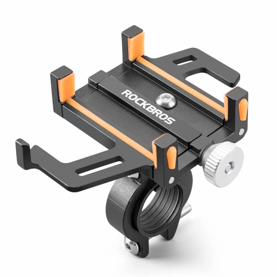 Cycling * | Rockbros Phone Holder For Motorcycle Electric Bike Alloy Bracket Five Claws Black & Orange