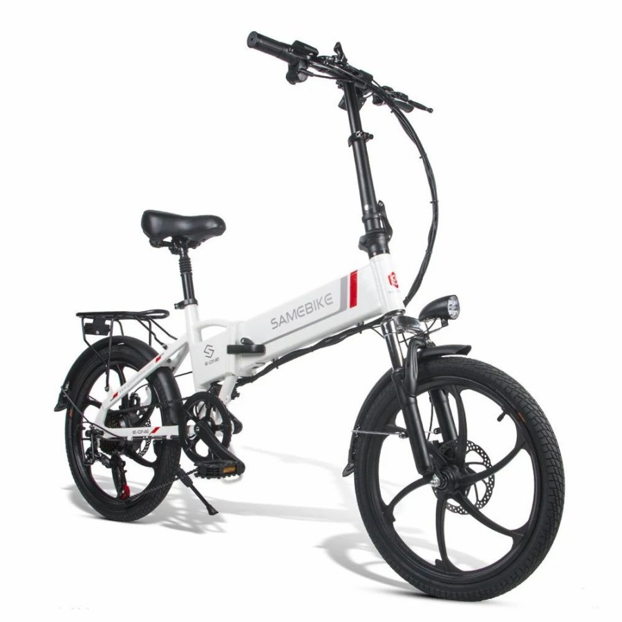 E-Bikes, Scooters & Wheels * | Samebike 20Lvxd30 20 Inch Portable Folding Electric Bike 10Ah Battery Shimano 7 Speed Smart Moped Bicycle 350W Motor Max 35Km/H Aluminum Alloy Led Front Light Adjustable Heights White