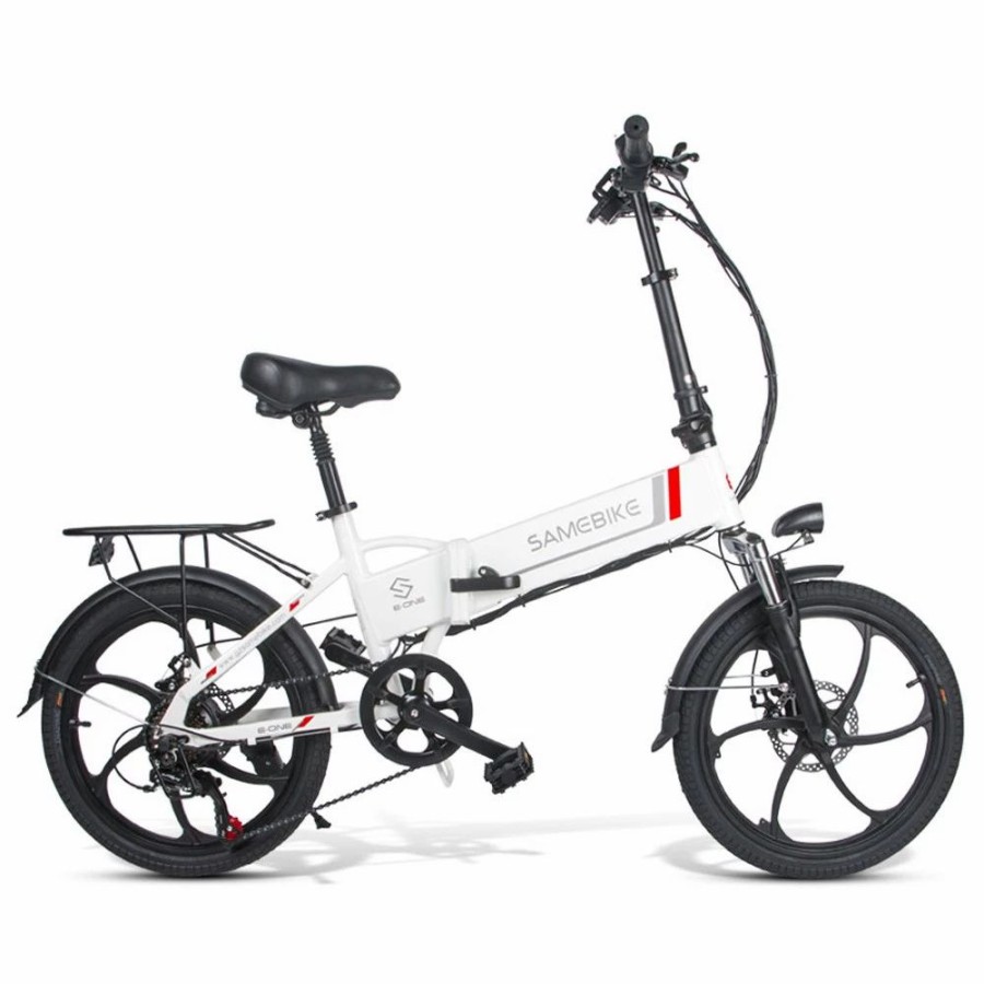 E-Bikes, Scooters & Wheels * | Samebike 20Lvxd30 20 Inch Portable Folding Electric Bike 10Ah Battery Shimano 7 Speed Smart Moped Bicycle 350W Motor Max 35Km/H Aluminum Alloy Led Front Light Adjustable Heights White