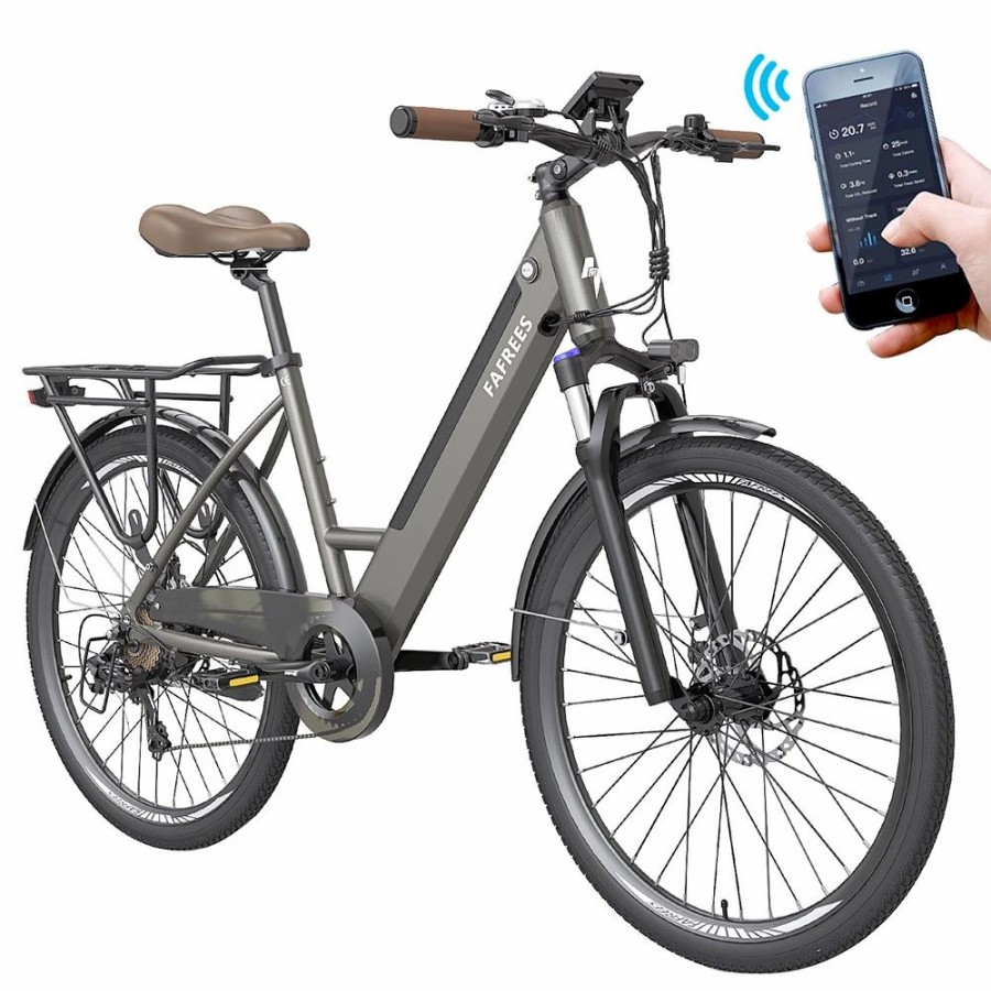 E-Bikes, Scooters & Wheels * | Fafrees F26 Pro City E-Bike 26 Inch Step-Through Electric Bicycle 25Km/H 250W Motor 36V 10Ah Embedded Removable Battery Shimano 7 Speed Dual Disc Brakes App Connect Grey