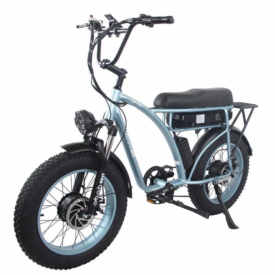 E-Bikes, Scooters & Wheels * | Gogobest Gf750 Electric Retro Bicycle 20*4.0 Inch Fat Tire 1000W*2 Dual Motors 50Km/H Max Speed 48V 17.5Ah Battery 80Km Range Shimano 7-Speed Gear With Usb Phone Charging 200Kg Max Load Blue