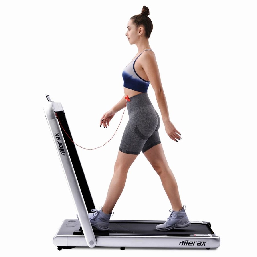 Exercise * | Merax 2.25 Hp Electric Folding Treadmill 2-In-1 Running Machine With Remote Control/Led Display Fully Assembled Portable Silver