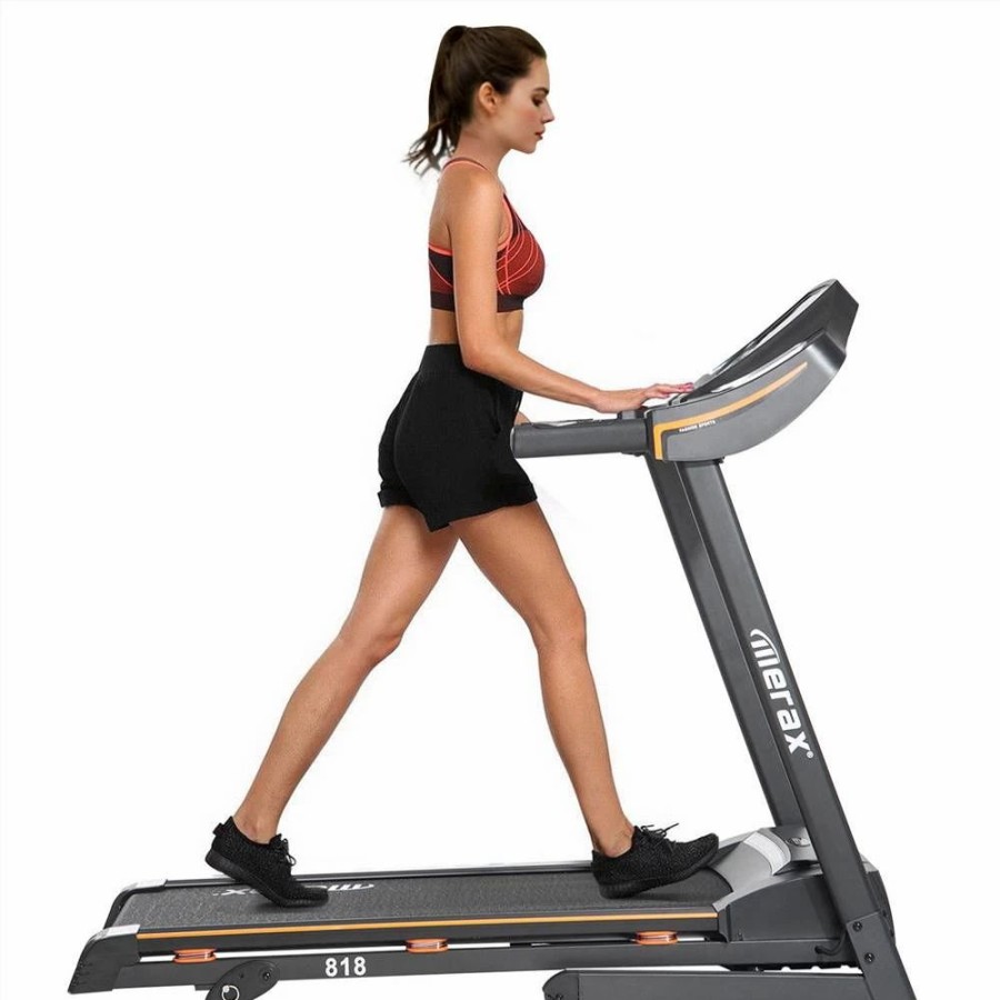 Exercise * | Merax Newest 2.25Hp Electric Folding Treadmill Motorized Running Machine With Cushion Adjustable Incline Level Large Display Black