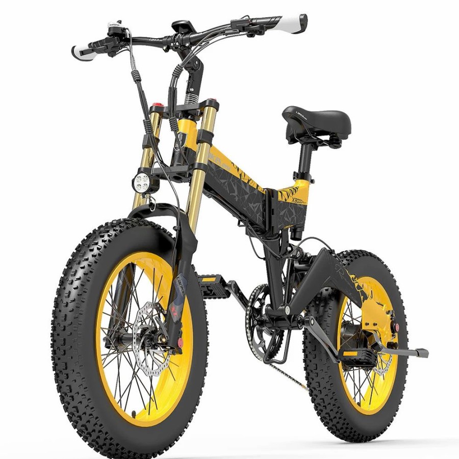 E-Bikes, Scooters & Wheels * | Lankeleisi X3000 Plus Folding Electric Mountain Bike Big Fork 20*4.0 Inch Fat Tires 48V 1000W Motor 17.5Ah Battery 43Km/H Max Speed Shimano 7-Speed Gear Ip54 Waterproof Black & Yellow