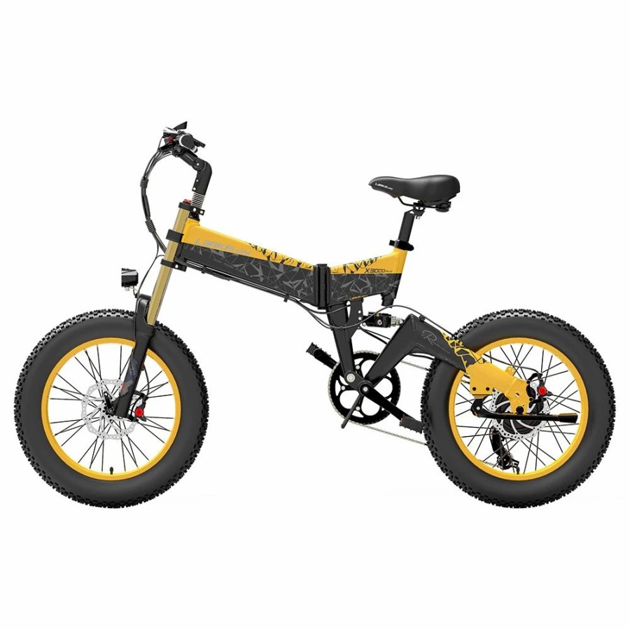 E-Bikes, Scooters & Wheels * | Lankeleisi X3000 Plus Folding Electric Mountain Bike Big Fork 20*4.0 Inch Fat Tires 48V 1000W Motor 17.5Ah Battery 43Km/H Max Speed Shimano 7-Speed Gear Ip54 Waterproof Black & Yellow