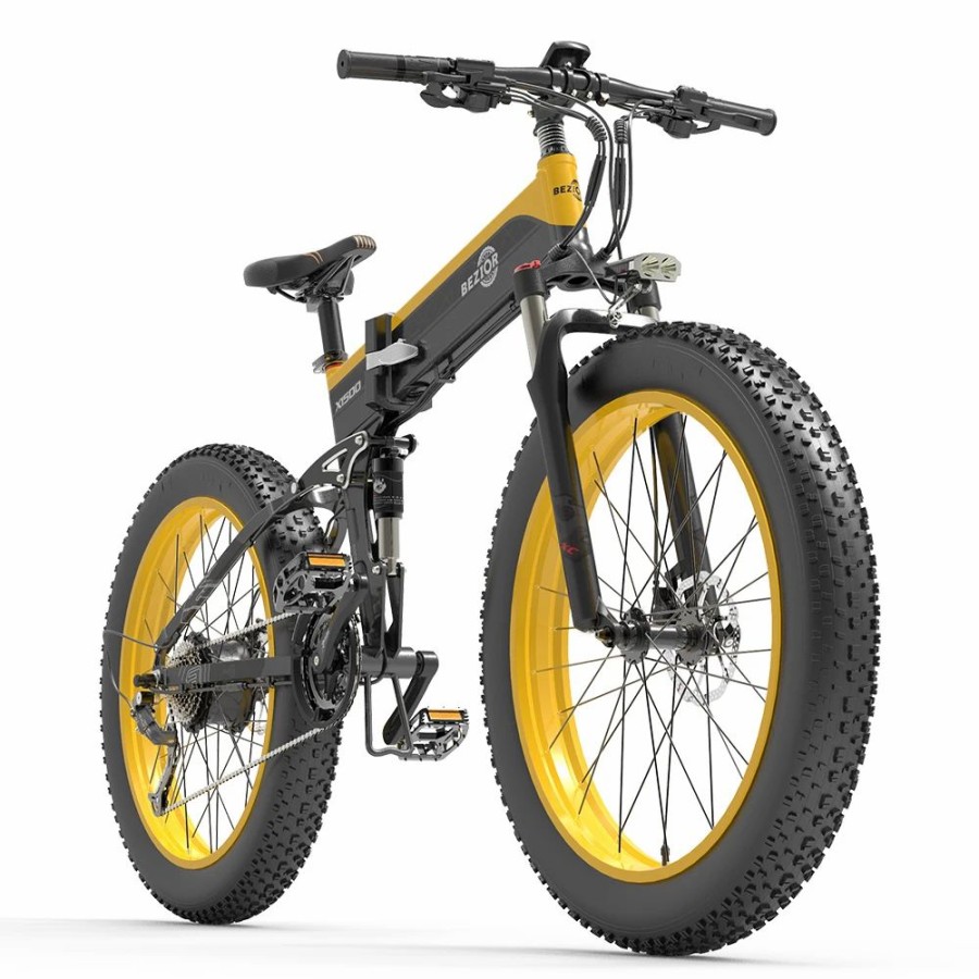 E-Bikes, Scooters & Wheels * | Bezior X1500 Fat Tire Folding Electric Mountain Bike 12.8Ah Battery Bms 1500W Motor 26*4.0 Inch Wheels Aluminum Alloy Frame Shimano 27-Speed Shifter Max Speed 40Km/H 100Km Power-Assisted Range Ip54 Oil Disc Brake Mtb Black Yellow