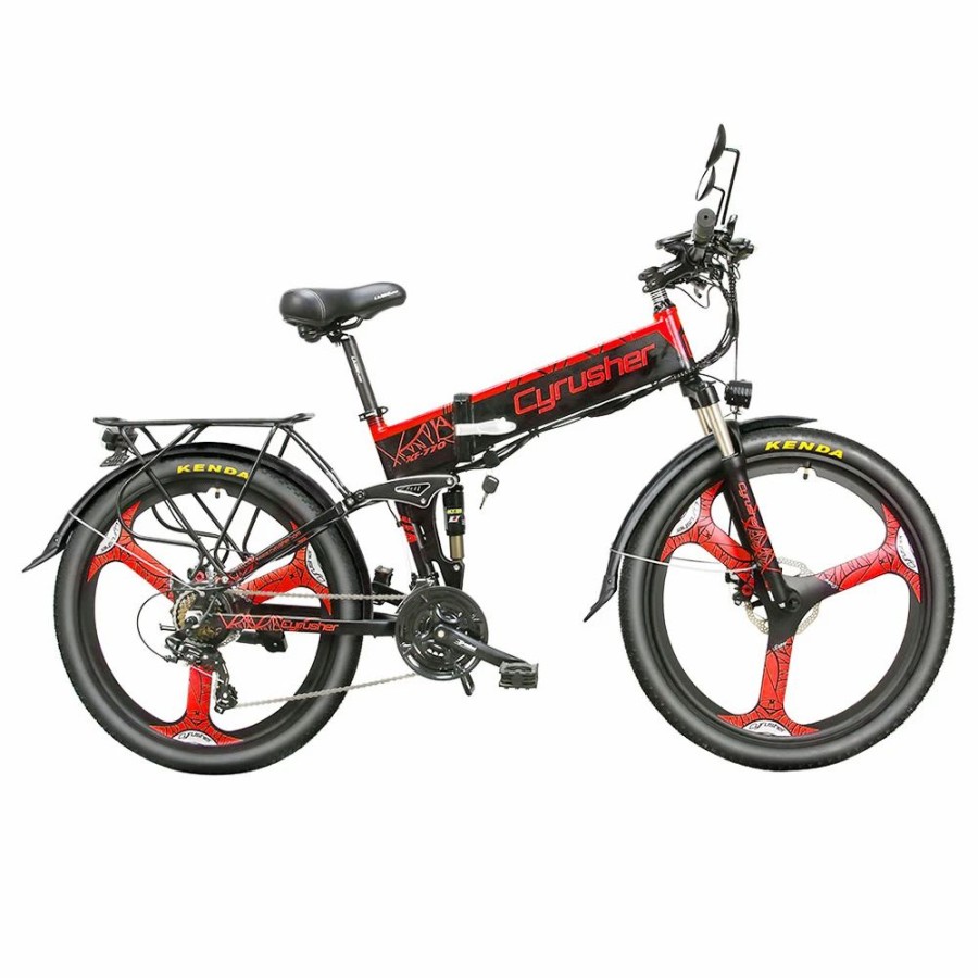 E-Bikes, Scooters & Wheels * | Cyrusher Xf770 Folding Electric Bike 500W 48V 10 Ah Hidden Battery 7 Speed Mountain E-Bike Red